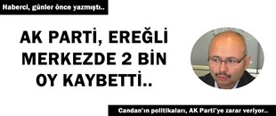 AK PARTİ, ERCAN CANDAN’IN POLİTİKALARI YÜZÜNDEN EREĞLİ MERKEZDE 2 BİN OY KAYBETTİ..